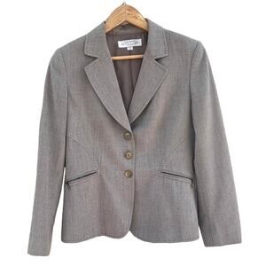 Tahari Arthur Levine Grey Two Button Lined Tailored Blazer Women's 8 Petite
